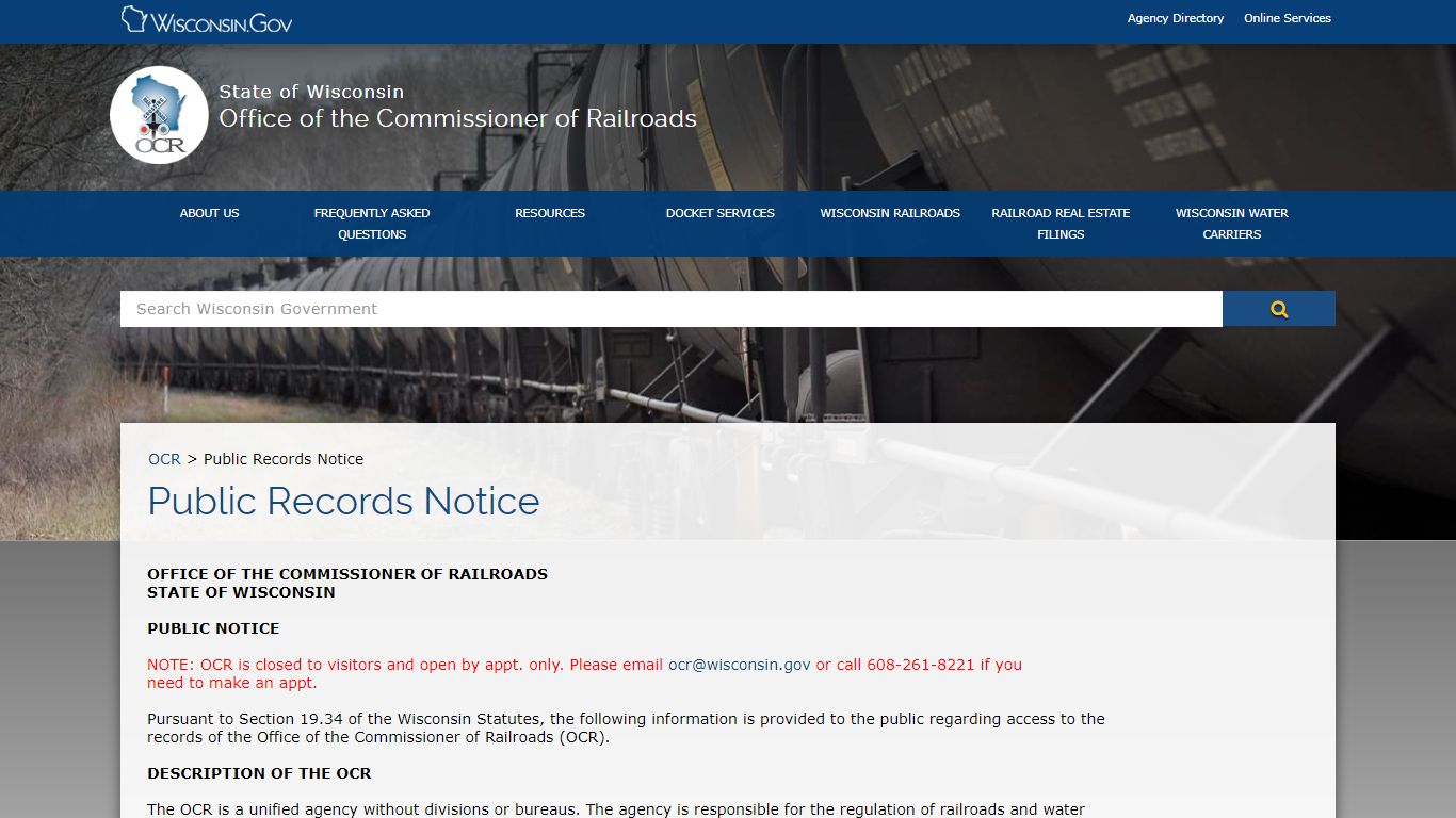 OCR Public Records Notice