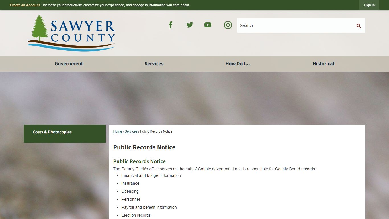 Public Records Notice | Sawyer County, WI